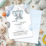 Niedliche Elephant Boy Balloons Aquarell Babydusch Einladung<br><div class="desc">Diese bezaubernde Babydusche lädt mit einem blauen und grauen Babyelefant mit Ballons und Konfetti zum Verweilen ein. Die Rückseite ist mit sanft blauen Aquarellen versehen. Einfach auf Ihre Veranstaltung zugeschnitten,  indem Sie auf Personalisieren klicken.</div>