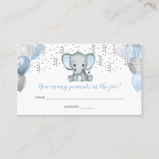 Niedliche Elephant Boy Balloons Babyduschkarte Visitenkarte (Vorderseite)