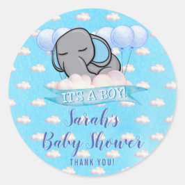 Niedliche Elephant Boy Blue Baby Dusche Wasserfarb Runder Aufkleber