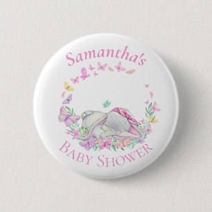 Niedliche Elephant Butterflies Pink Baby Showknopf Button