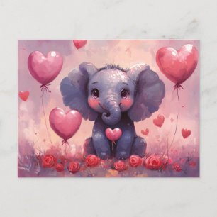 Niedliche Elephant Calf Herzballons Postkarte