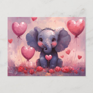 Niedliche Elephant Calf Herzballons Postkarte