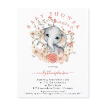 Niedliche Elephant Coral Baby Dusche Einladung