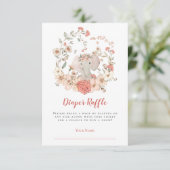 Niedliche Elephant Diaper Raffle Peach Baby Dusche Begleitkarte (Stehend Vorderseite)