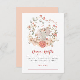 Niedliche Elephant Diaper Raffle Peach Baby Dusche Begleitkarte
