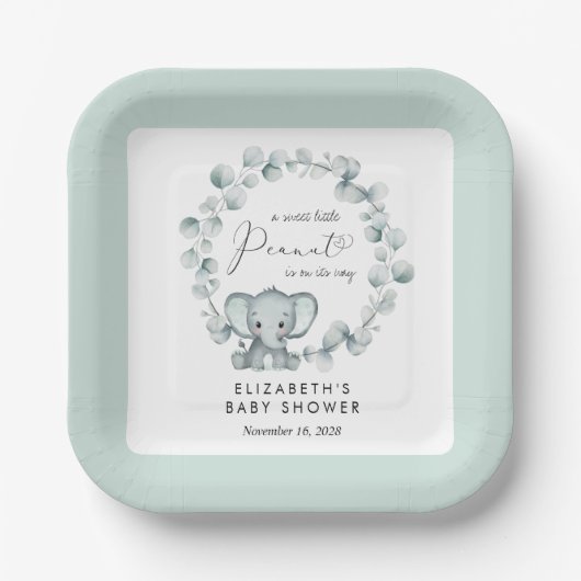 Niedliche Elephant Eucalyptus Baby Dusche Pappteller (Vorderseite)