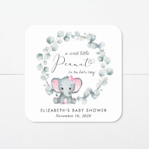 Niedliche Elephant Eucalyptus Baby Girl Dusche Quadratischer Aufkleber