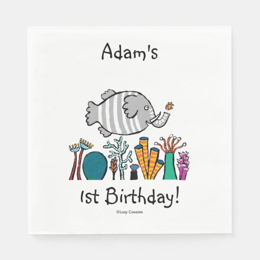 Niedliche Elephant Fish Szene mit Korallen Serviette (Vorderseite)