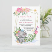 Niedliche Elephant Floral Geometric Virtual Baby D Einladung (Stehend Vorderseite)