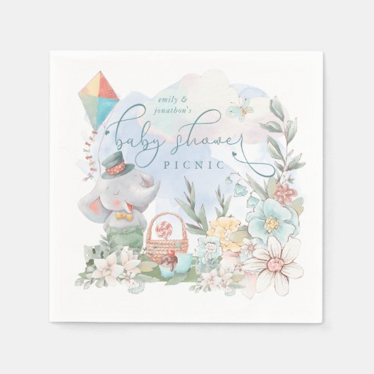 Niedliche Elephant Floral Nature Boy Babydusche Pi Serviette (Vorderseite)