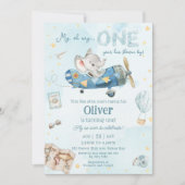 Niedliche Elephant Flugzeug Time Fliegt 1. Geburts Einladung (Vorderseite)