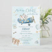 Niedliche Elephant Flugzeug Time Fliegt 1. Geburts Einladung (Stehend Vorderseite)