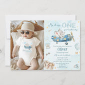 Niedliche Elephant Flugzeug Time Fliegt 1. Geburts Einladung (Vorderseite)