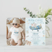 Niedliche Elephant Flugzeug Time Fliegt 1. Geburts Einladung (Stehend Vorderseite)