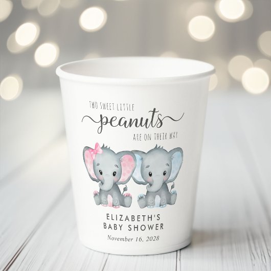 Niedliche Elephant Girl Boy Twins Kinderdusche Pappbecher