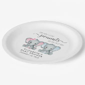 Niedliche Elephant Girl Boy Twins Kinderdusche Pappteller (Schrägansicht)