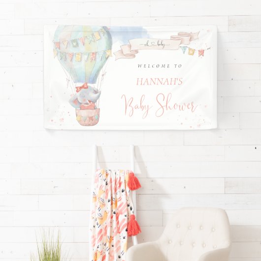 Niedliche Elephant Girl Pink Babydusche Banner (Insitu)