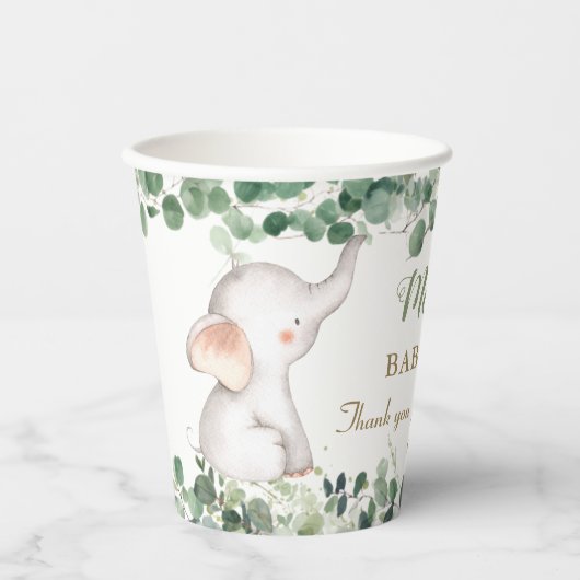 Niedliche Elephant Greenerge Gender Neutral Baby D Pappbecher (Vorderseite)
