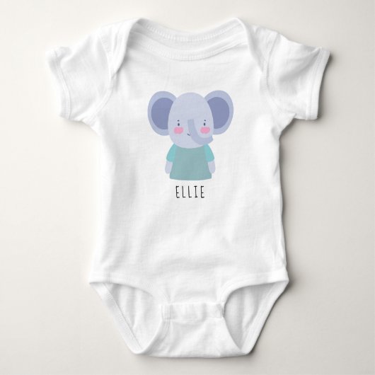 Niedliche Elephant Illustration - Anpassbarer Name Baby Strampler (Vorderseite)