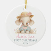 Niedliche Elephant Illustration Girl Erstes Weihna Keramik Ornament (Vorne)