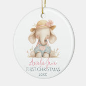 Niedliche Elephant Illustration Girl Erstes Weihna Keramik Ornament (Links)