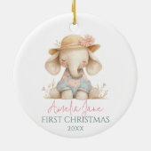 Niedliche Elephant Illustration Girl Erstes Weihna Keramik Ornament (Hinten)