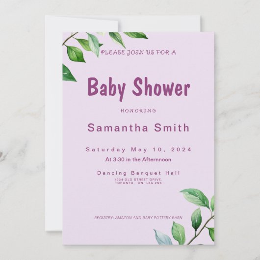 Niedliche Elephant Lion Giraffe Grüne Kinderdusche Einladung (Rückseite)