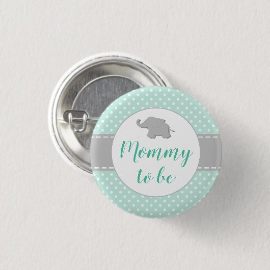 Niedliche Elephant Mint Green Baby Dusche Mommy zu Button (Vorne & Hinten)