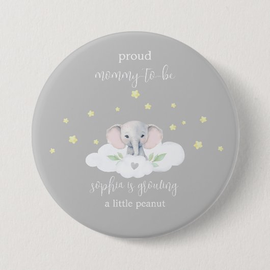 Niedliche Elephant Mommy to Be Baby Shower Button (Vorderseite)