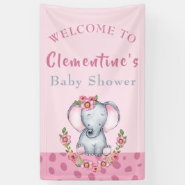 Niedliche Elephant Pink Animal Baby Dusche Empfang Banner