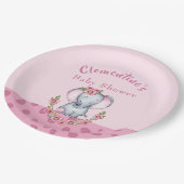 Niedliche Elephant Pink Animal Print Baby Dusche Pappteller (Schrägansicht)