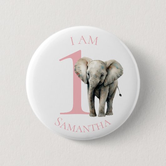 Niedliche Elephant Pink Aquarellfarbe BURTHDAY Button (Vorderseite)