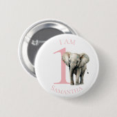 Niedliche Elephant Pink Aquarellfarbe BURTHDAY Button (Vorne & Hinten)