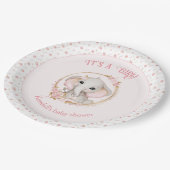 Niedliche Elephant Pink Babydusche Papier Teller (Schrägansicht)