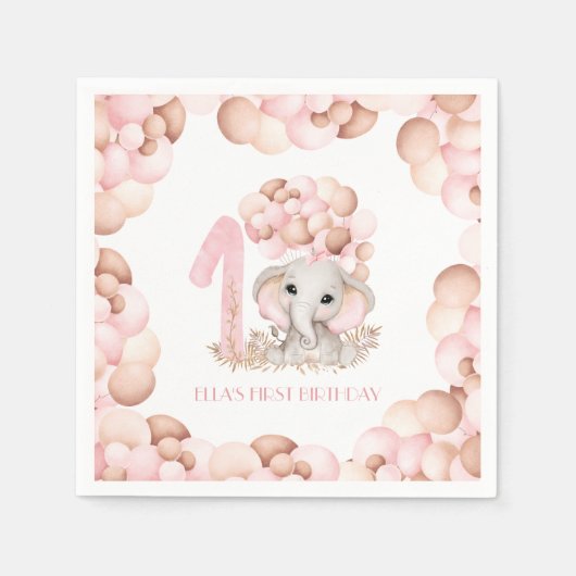 Niedliche Elephant Pink Balloons Serviette (Vorderseite)