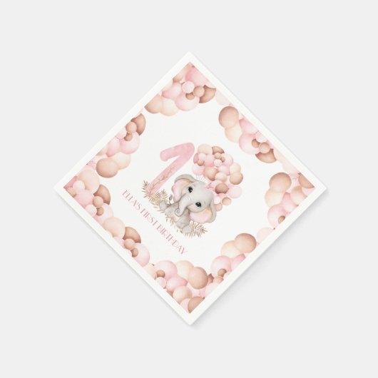 Niedliche Elephant Pink Balloons Serviette (Ecke)