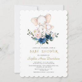 Niedliche Elephant Pink Blue Flowers Babydusche Einladung