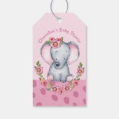 Niedliche Elephant Pink Boho Floral Baby Dusche Geschenkanhänger (Rückseite)