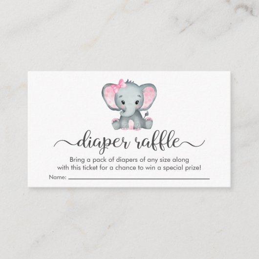Niedliche Elephant Pink Diaper Raffle Baby Girl Du Begleitkarte (Vorderseite)