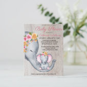Niedliche Elephant Pink Floral Baby Dusche Einladu Postkarte (Stehend Vorderseite)