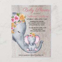 Niedliche Elephant Pink Floral Baby Dusche Einladu Postkarte