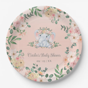Niedliche Elephant Pink Floral Baby Girl Babydusch Pappteller