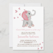Niedliche Elephant Pink Floral Watercolor Babydusc Einladung (Vorderseite)