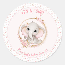 Niedliche Elephant Pink Girl Babyaufkleber Runder Aufkleber