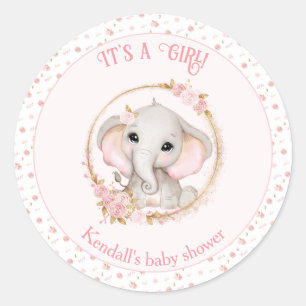 Niedliche Elephant Pink Girl Babyaufkleber Runder Aufkleber
