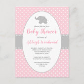 Niedliche Elephant Pink Polka Dot Girl Babydusche Einladungspostkarte (Vorderseite)