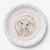 Niedliche Elephant Pink Roses Baby Duschpapier Tel Pappteller (Vorderseite)