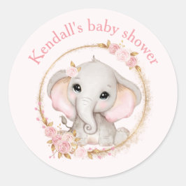 Niedliche Elephant Pink Roses Baby Shower Stickers