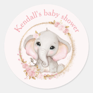 Niedliche Elephant Pink Roses Baby Shower Stickers