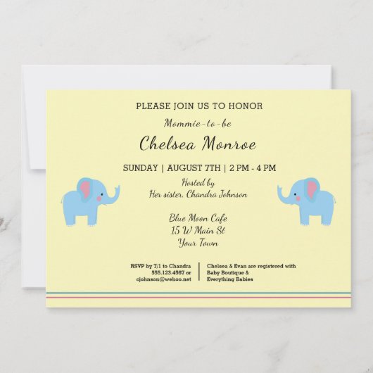 Niedliche Elephant Pink und Blue Baby Dusche Einla Einladung (Rückseite)